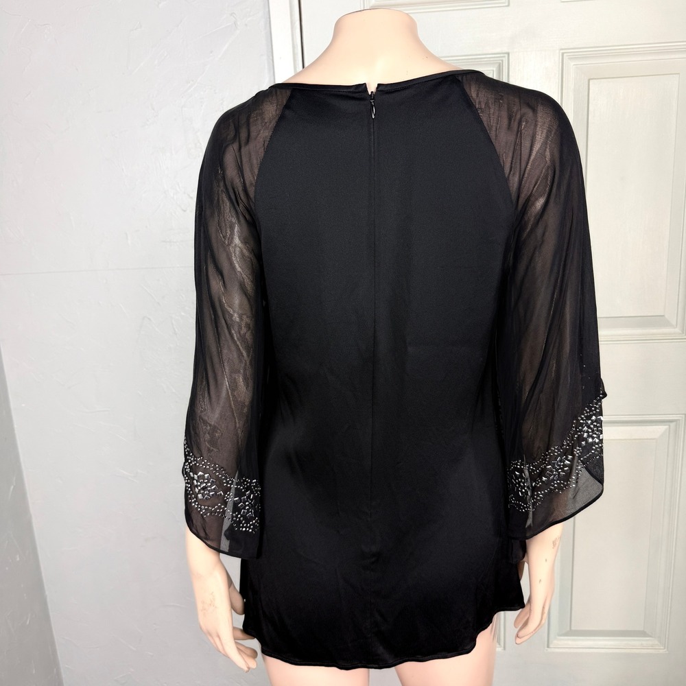St John Women's Top Small Satin Shirt Sheer Blouse Top Silk Beaded Sequin C4-24 - Picture 5 of 10